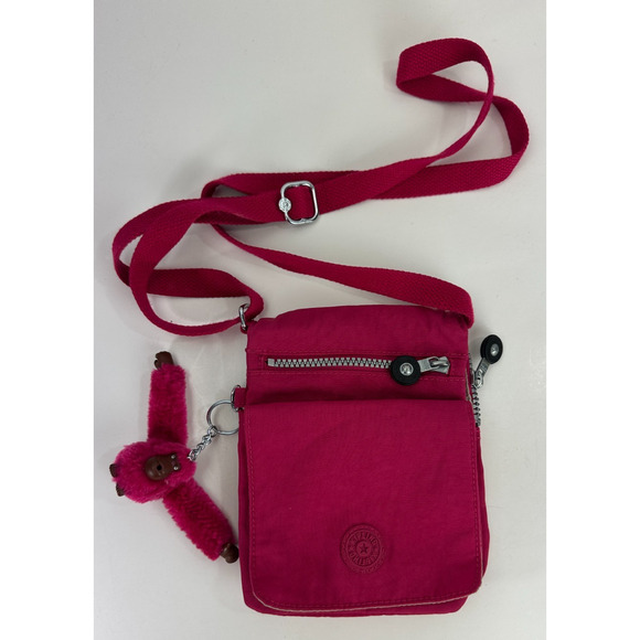 Kipling El Dorado Crossbody Travel Bag Organizer Very Berry Magenta W/ Monkey - Picture 13 of 14